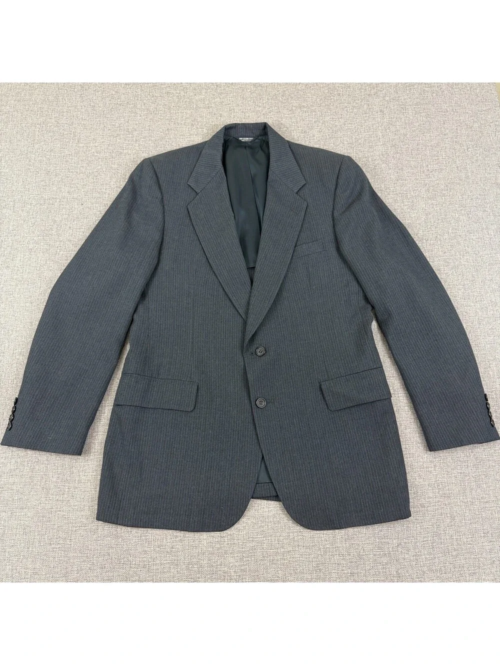 Vintage 90s Kuppenheimer Mens 42R Gray Pinstripe Wool Blazer Sport Coat USA